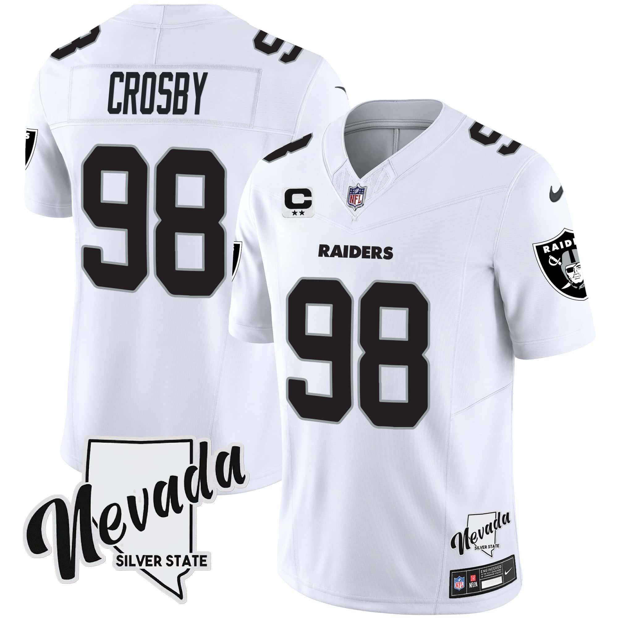 Men Oakland Raiders #98 Crosby White 2024 Nike Nevada Silver State Patch Vapor NFL Jersey
